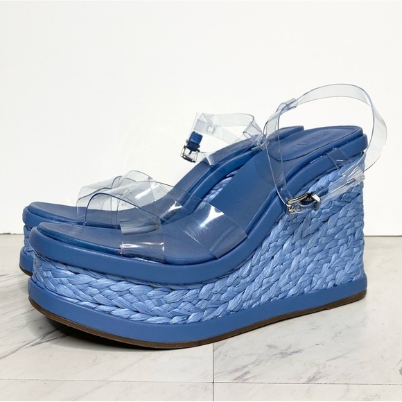 Schutz Caryne Blue Wedge Heel Sandal 10 1/2 B - Picture 1 of 13